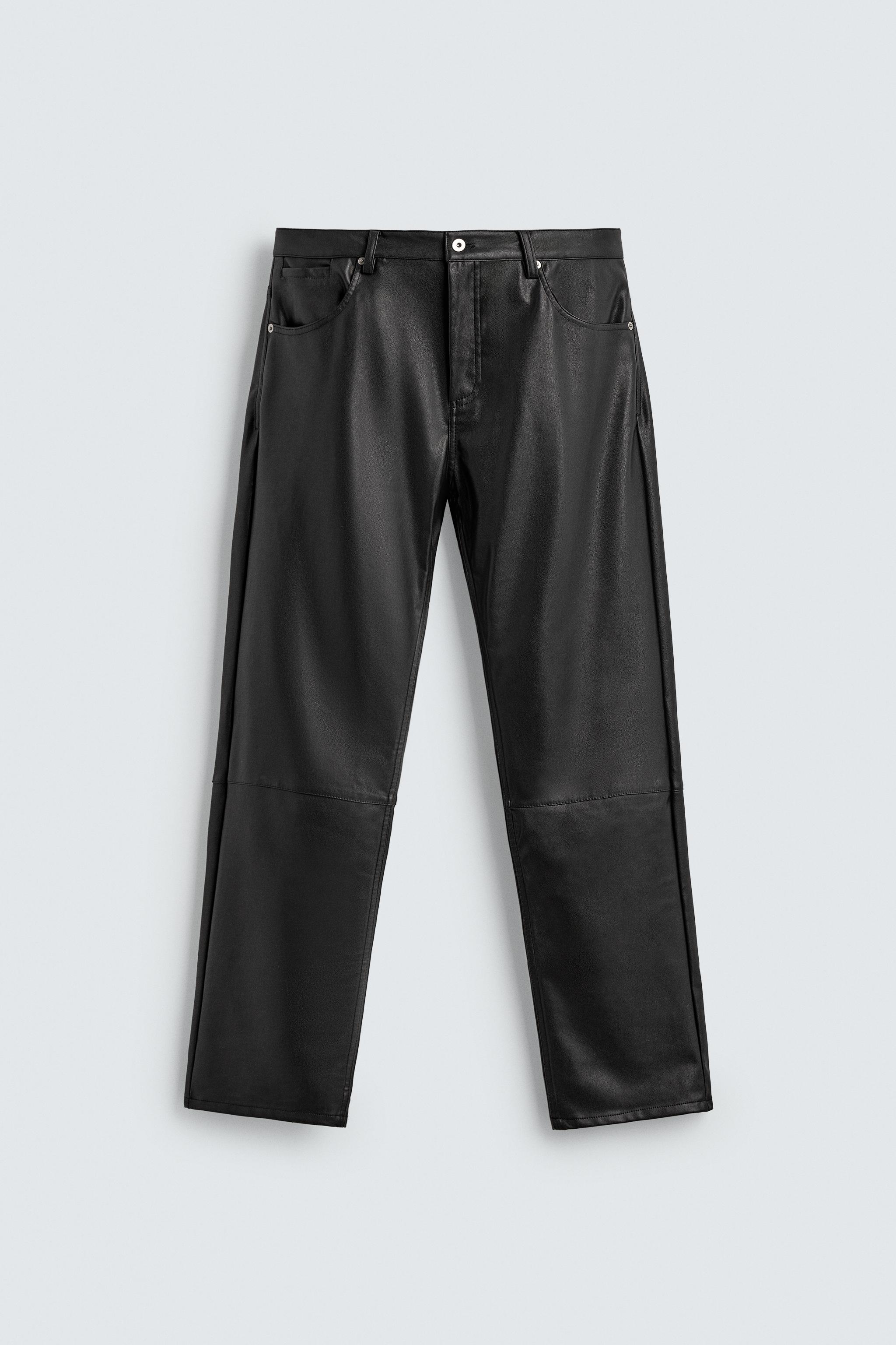 FAUX LEATHER STRAIGHT FIT PANTS
